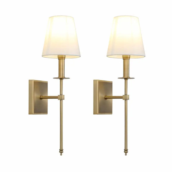 Permo Set of 2 Classic Rustic Industrial Wall Sconce Lighting Fixture with Flared White Textile Lamp Shade