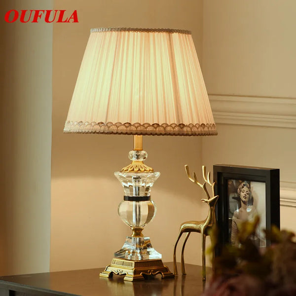 OUFULA Crystal Table Lamps Desk Lights Luxury Modern Contemporary Fabric for Foyer Living Room Office Creative Bed Room Hotel