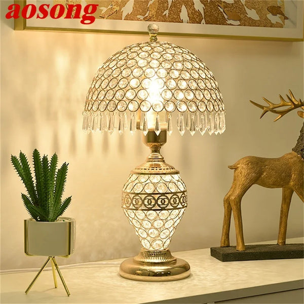 AOSONG Crystal Table Lamp Dimmer luxury With Remote Control For Home Modern Creative Light bedside