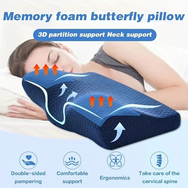 Memory Foam Pillow Sleeping Bed Orthopedic Slow Rebound Butterfly Shaped Pillow for Neck Pain Soft Relax Cervical Neck Stretcher