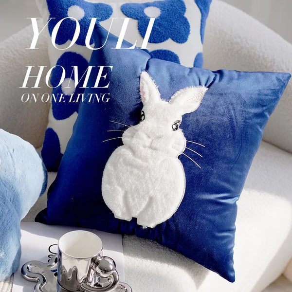 Nordic modern plush flowers, animals, rabbits, cute blue ins style cushions, sofas, living rooms, bedside pillowcases