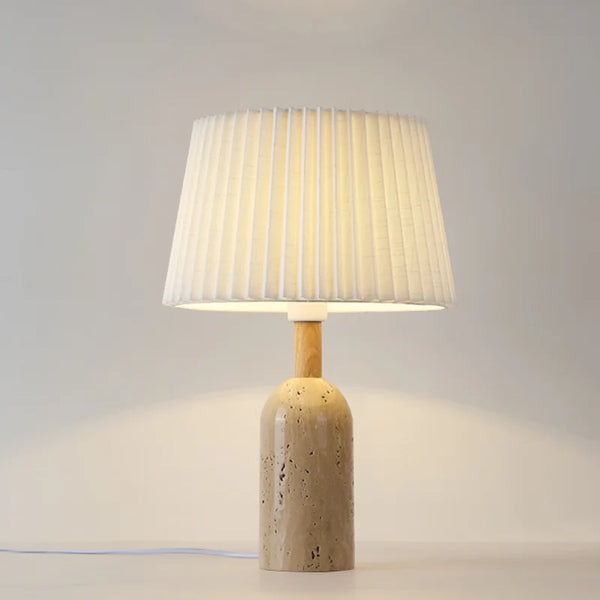 Retro Natural Stone Table Lamp Homestay Vintage Hotel Living Room Bedroom Bedhead Fabric Lampshade Bedside Reading Lighting