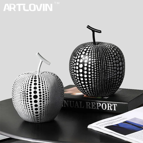 Creative Modern Apple Sculptures,Black/White Spot Apple Statues,Nordic Simple Design for Home Decor,Living Room Decoration Resin