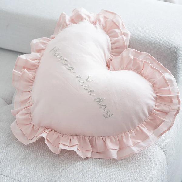 Cotton Ruffled Love Heart Shape Sofa Cushion Office Backrest Nap Bolster Pillows Travel Wedding Baby Gifts Toys Home Decor